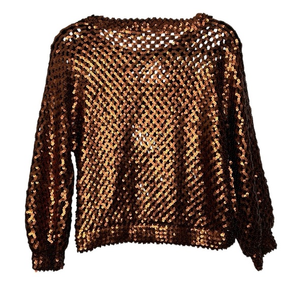 Harry Acton Party Collectibles Vintage Copper Fully Sequined Evening Top Sz M - Picture 2 of 10